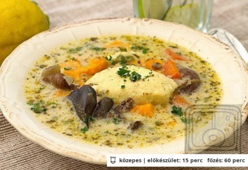 Édesburgonyás-tárkonyos libaaprólékleves